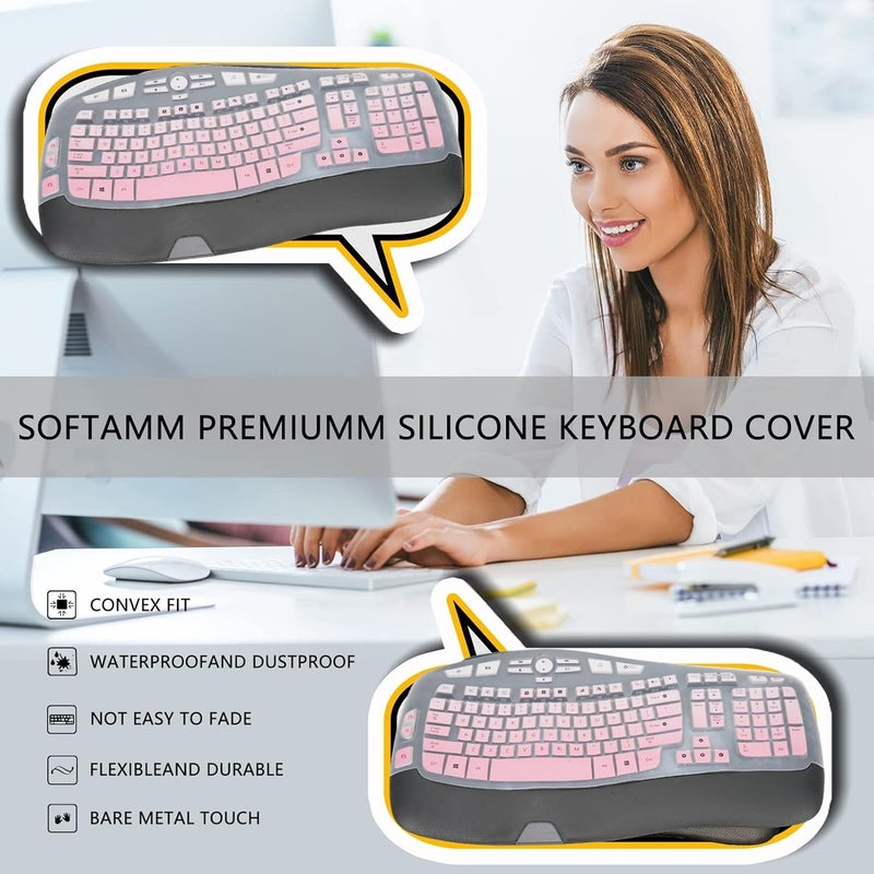Softamm Keyboard Cover for Logitech K350 MK550 MK570 Wireless Wave Keyboard,Waterproof Silicone Keyboard Protector Skin for Logitech K350 MK550 MK570 Keyboard Protective Accessories(Gradient Pink) - Image 2